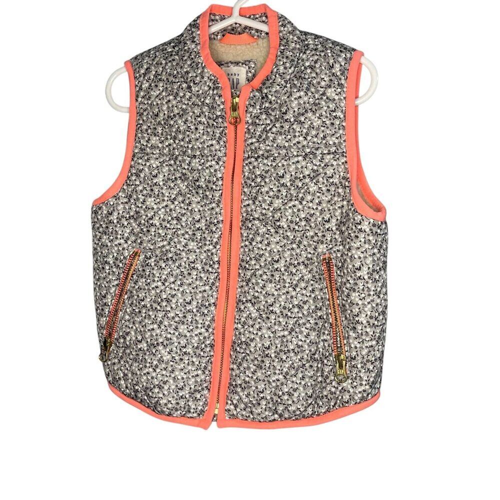 Baby Gap Girls 4 Vest Sherpa Lined Floral School Casual‎ Fall Warm Cozy